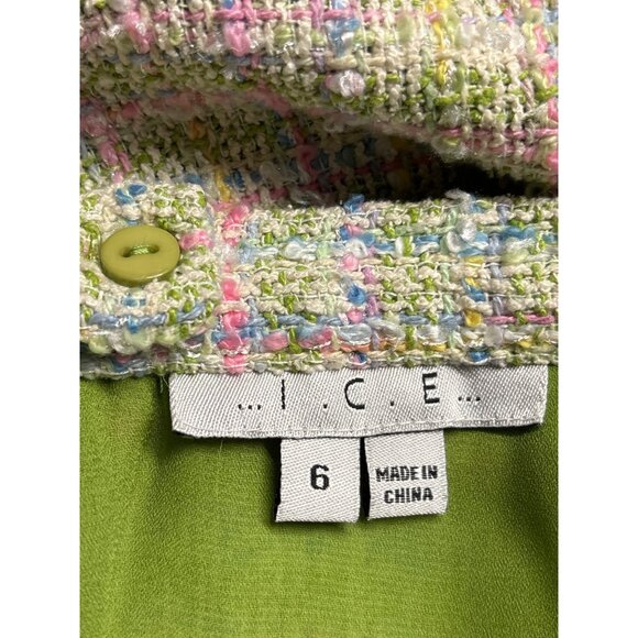 Vintage Y2K I.C.E. Womens Tweed Pencil Skirt 6 Silk Blend Pastel Plaid Lined - Picture 3 of 5